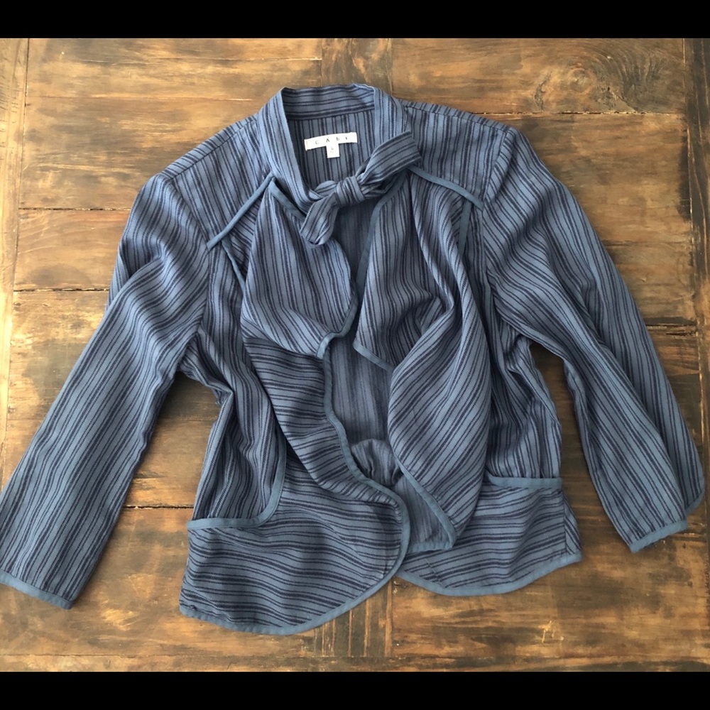 CAbi Striped Tie Neck Cape Blazer